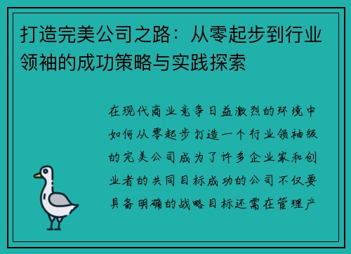 打造完美公司之路：从零起步到行业领袖的成功策略与实践探索